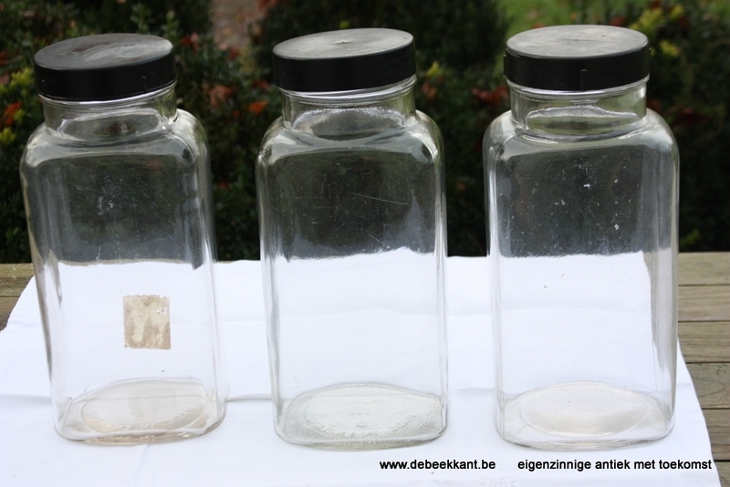 Retro vintage Engelse voorraadpotten toonbankpotten glas