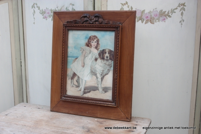 Antieke Franse lijst meisje met hond