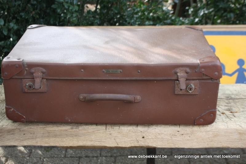 Antieke bruine valies Fibre véritable