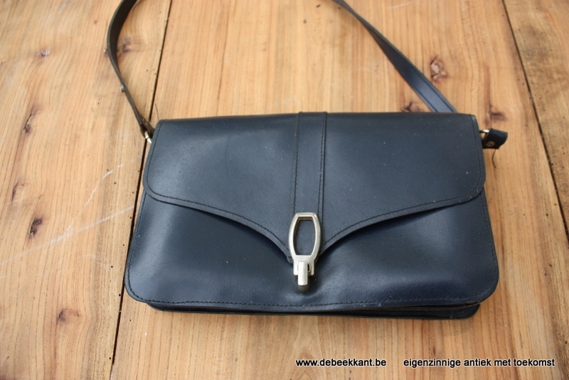 Vintage handtas schoudertas donkerblauw