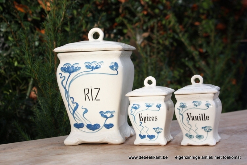 Set van 3 antieke art nouveau voorraadpotten