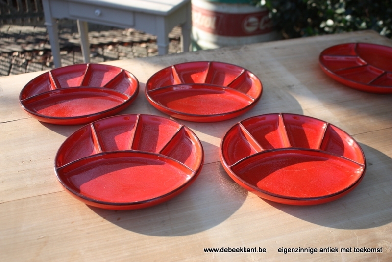 Rode Jasba fondueborden aardewerk keramiek N 0060322