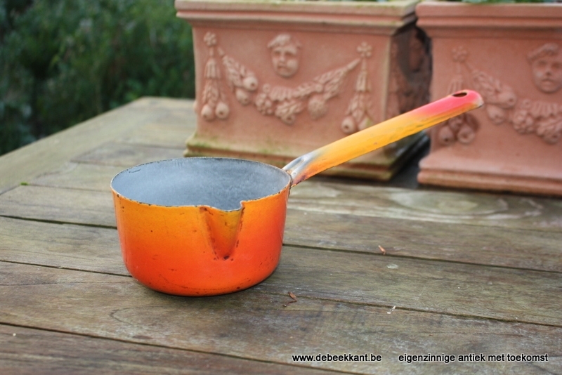 Emaille kookpot oranje grijs