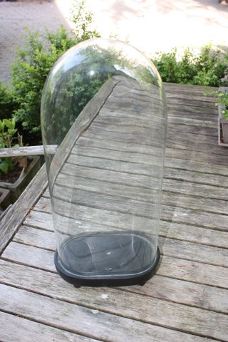 Antieke globe ovaal zwarte voet H 42 cm